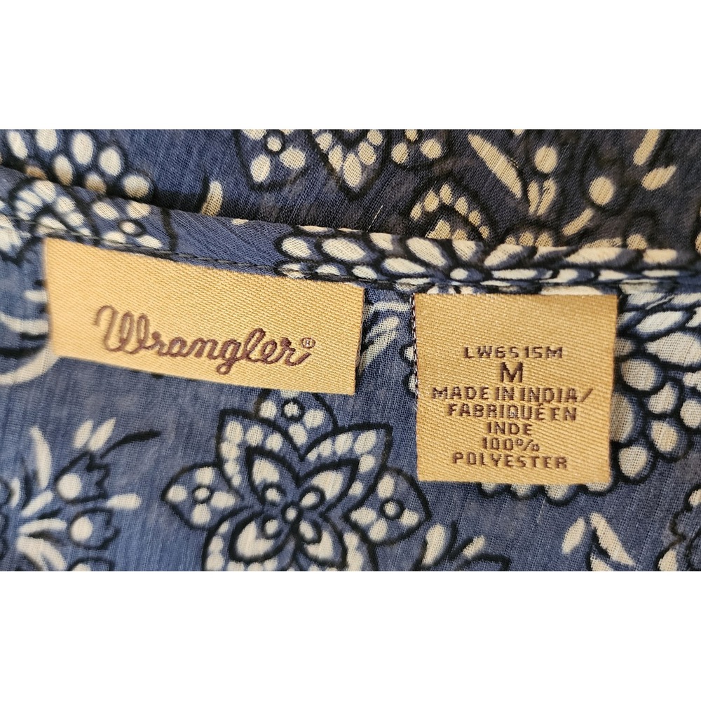 Wrangler Womens Floral Lace Trim Smocked Blouse Navy Blue LW6515M Size Medium - Picture 5 of 5